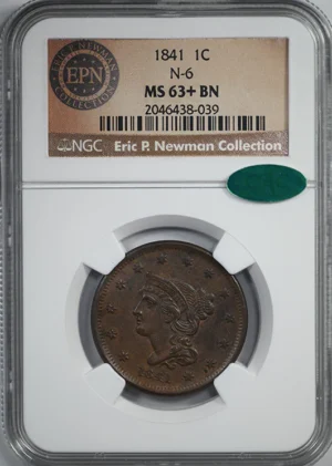 1841 Braided Hair Liberty Head Large Cent 1C NGC MS63+BN CAC N-6