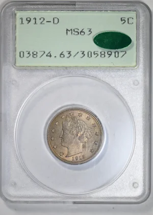 1912-D Liberty V-Nickel 5C PCGS Rattler MS63 CAC