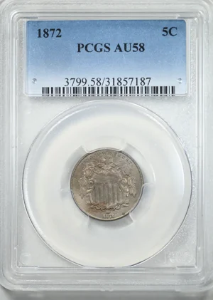 1872 Shield Nickel 5C PCGS AU58