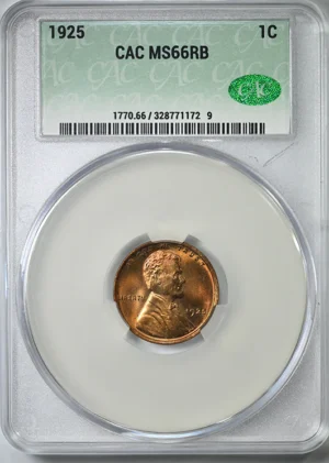 1925 Lincoln Wheat Cent 1C CAC MS66RB