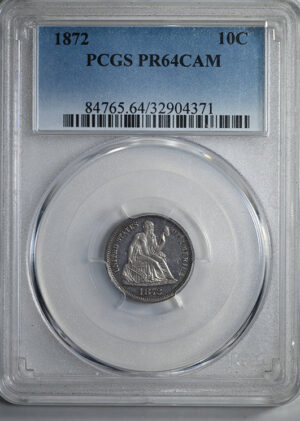 1872 Proof Liberty Seated Dime 10C PCGS PR64 CAMEO