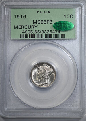 1916 Mercury Dime 10C PCGS MS65FB CAC OGH - Full Bands