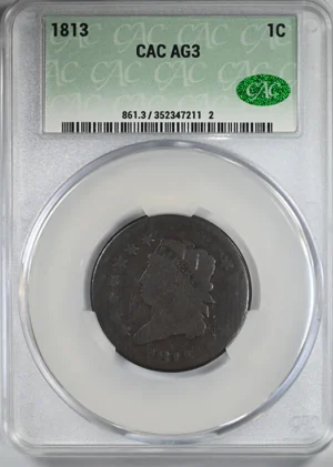 1813 Classic Head Large Cent 1C CAC AG3