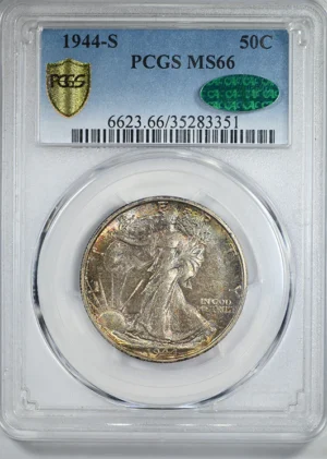 1944-S Walking Liberty Half Dollar 50C PCGS MS66 CAC - TONED!