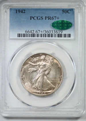 1942 Proof Walking Liberty Half Dollar 50C PCGS PR67+ CAC