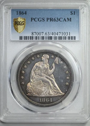 1864 Proof Liberty Seated Dollar