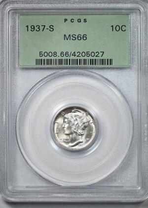 1937-S Mercury Dime 10C PCGS MS66 OGH