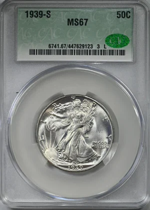 1939-S Walking Liberty Half Dollar 50C CAC MS67