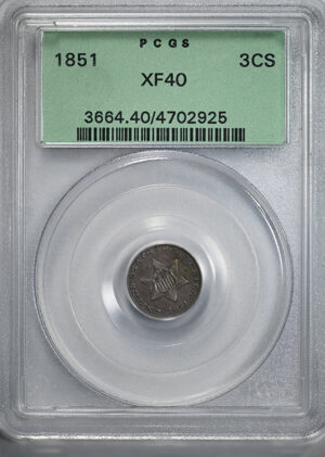 1851 Three Cent Silver Piece 3CS PCGS XF40 OGH