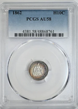 1862 Liberty Seated Half Dime H10C PCGS AU58 - TONED!
