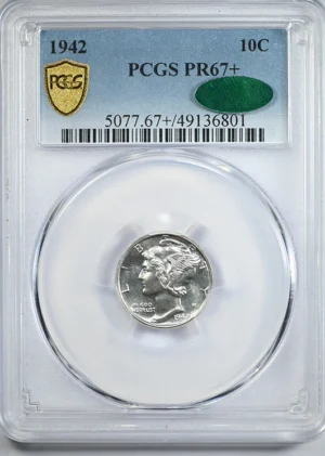 1942 Proof Mercury Dime 10C PCGS PR67+ CAC