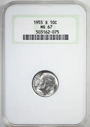 1955-S Roosevelt Dime 10C NGC Fatty MS67