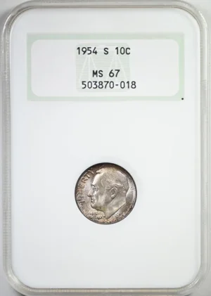 1954-S Roosevelt Dime 10C NGC Fatty MS67