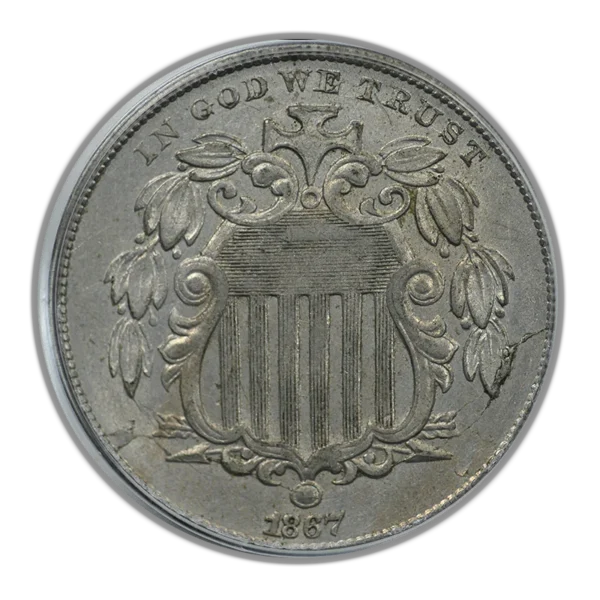 1867 Shield Nickel 5C PCGS AU58 - No Rays - Image 3