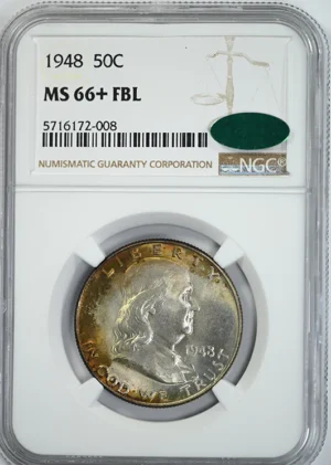 1948 Franklin Half Dollar 50C NGC MS66+ FBL CAC - TONED!