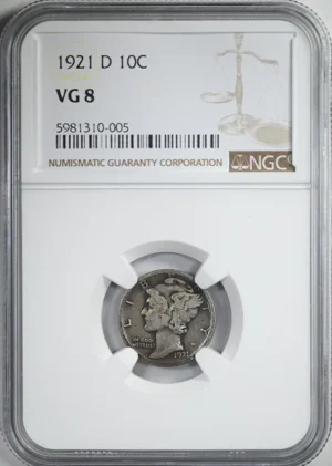 1921-D Mercury Dime 10C NGC VG8