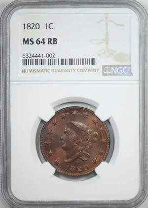1820 Coronet Head Large Cent 1C NGC MS64RB