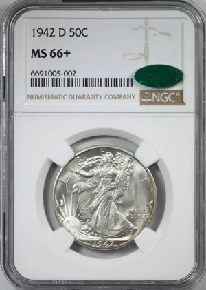 1942-D Walking Liberty Half Dollar 50C NGC MS66+ CAC