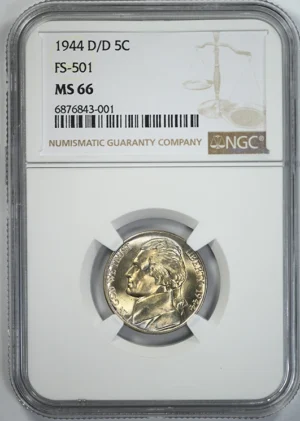 1944-D/D Jefferson Nickel 5C NGC MS66 RPM FS-501 - Repunched Mintmark