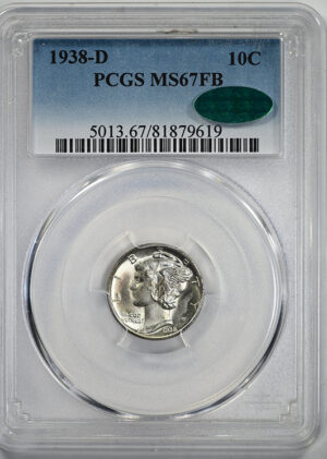 1938-D Mercury Dime 10C PCGS MS67FB CAC - Full Bands