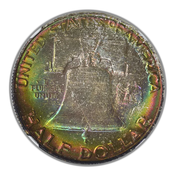 1958-D Franklin Half Dollar 50C NGC MS66FBL CAC - Full Bell Lines - RAINBOW TONED! - Image 5
