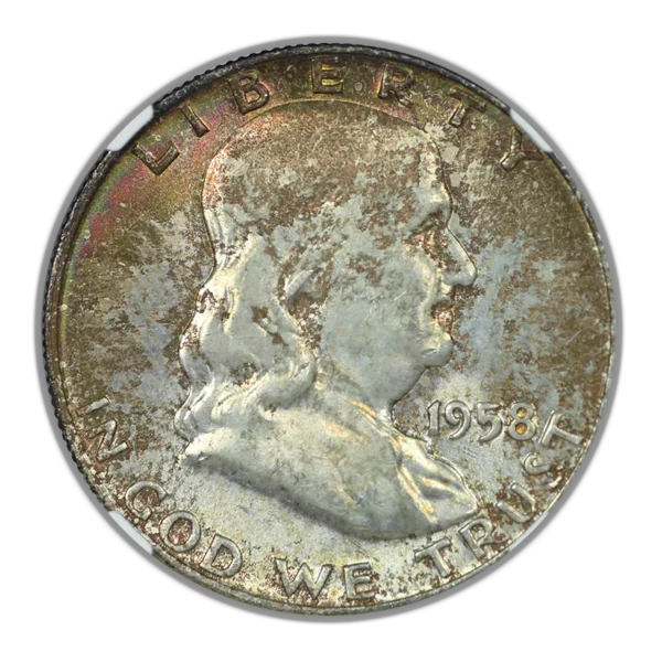 1958-D Franklin Half Dollar 50C NGC MS66FBL CAC - Full Bell Lines - RAINBOW TONED! - Image 4