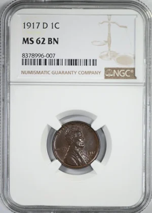 1917-D Lincoln Wheat Cent 1C NGC MS62BN
