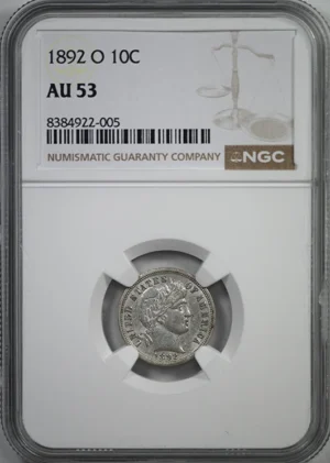 1892-O Barber Dime 10C NGC AU53