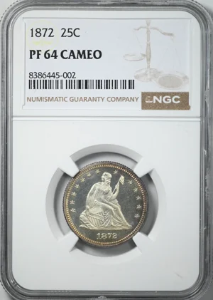 1872 Proof Liberty Seated Quarter 25C NGC PF64 CAMEO