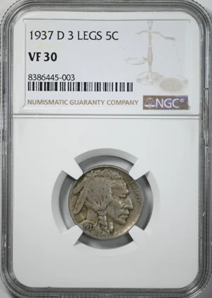 1937-D Buffalo Nickel 5C NGC VF30 - 3 Legs