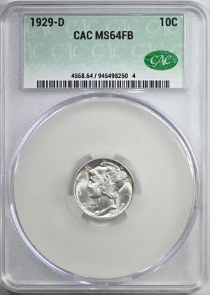1929-D Mercury Dime 10C CAC MS64FB - Full Bands