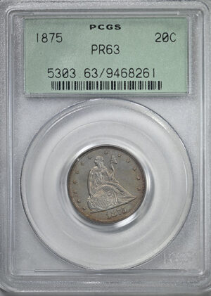 1875 Proof Twenty Cent Piece 20C PCGS PR63 OGH