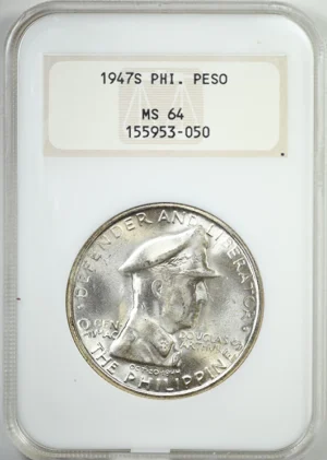 1947-S USA Philippines Peso NGC Fatty MS64 - Douglas MacArthur
