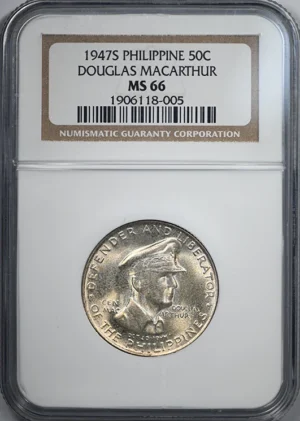 1947-S USA Philippines 50C Centavos NGC MS66 - Douglas MacArthur