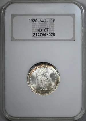 1920 Switzerland Swiss 1F Franc NGC Fatty MS67