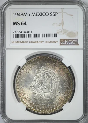 1948 Mo Mexico Silver 5 Pesos S5P NGC MS64