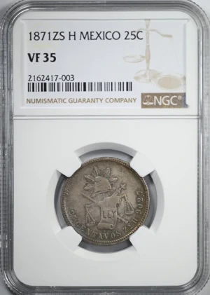 1871 ZS H Mexico 25C Centavos NGC VF35