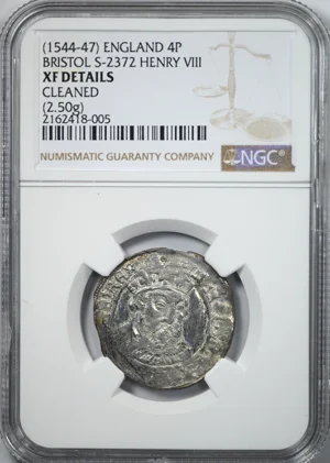 (1544-47) England 4P Pence NGC XF Details - Bristol S-2372 Henry VIII
