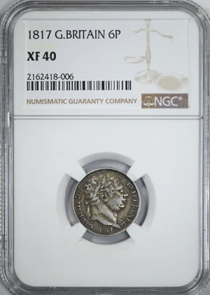 1817 Great Britain 6P Pence NGC XF40 - TONED!