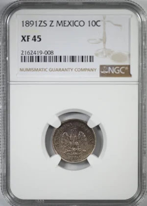 1891 ZS Z Mexico 10C Centavos NGC XF45