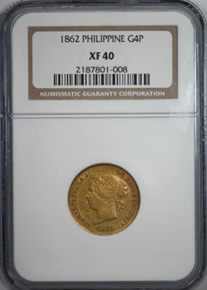 1862 Spanish Philippines Gold 4 Pesos G4P NGC XF40