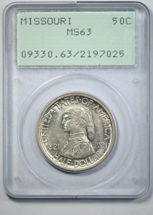 1921 Missouri Classic Commemorative Half Dollar 50C PCGS Rattler MS63