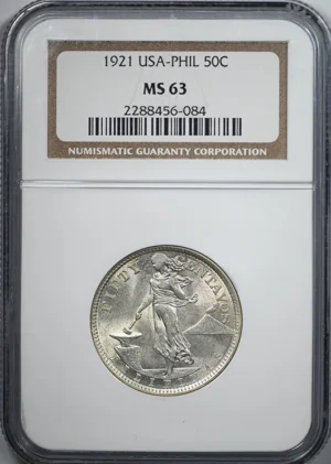 1921 USA Philippines 50C Centavos NGC MS63