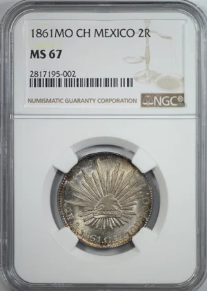 1861-Mo CH Mexico 2R Reales NGC MS67