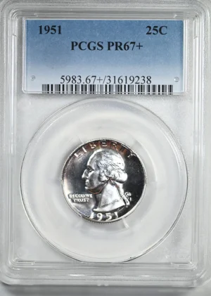1951 Proof Washington Quarter 25C PCGS PR67+