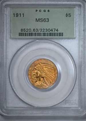 1911 Indian Head Gold Half Eagle