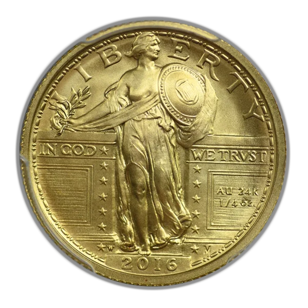 2016-W Centennial Gold Standing Liberty Quarter 25C 1/4OZ PCGS SP70 - 100th Anniversary - Image 3