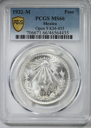 1932-M Mexico Silver Peso PCGS MS66 - Open 9 KM-455
