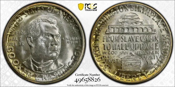 1946 Booker T. Washington Classic Commemorative Half Dollar 50C PCGS MS67 - Image 3