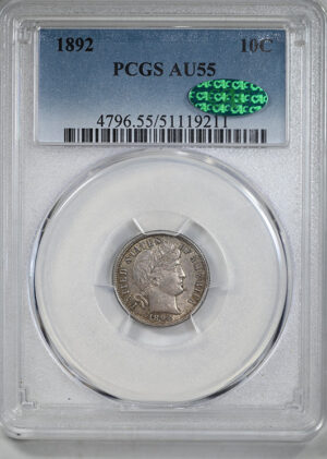1892 Barber Dime 10C PCGS AU55 CAC